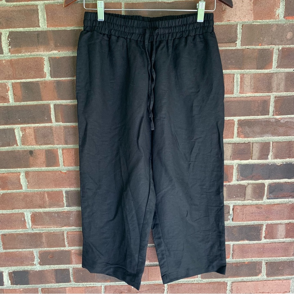 Weintee Black Linen Blend Wide Leg Cropped Pants Women’s Size Small